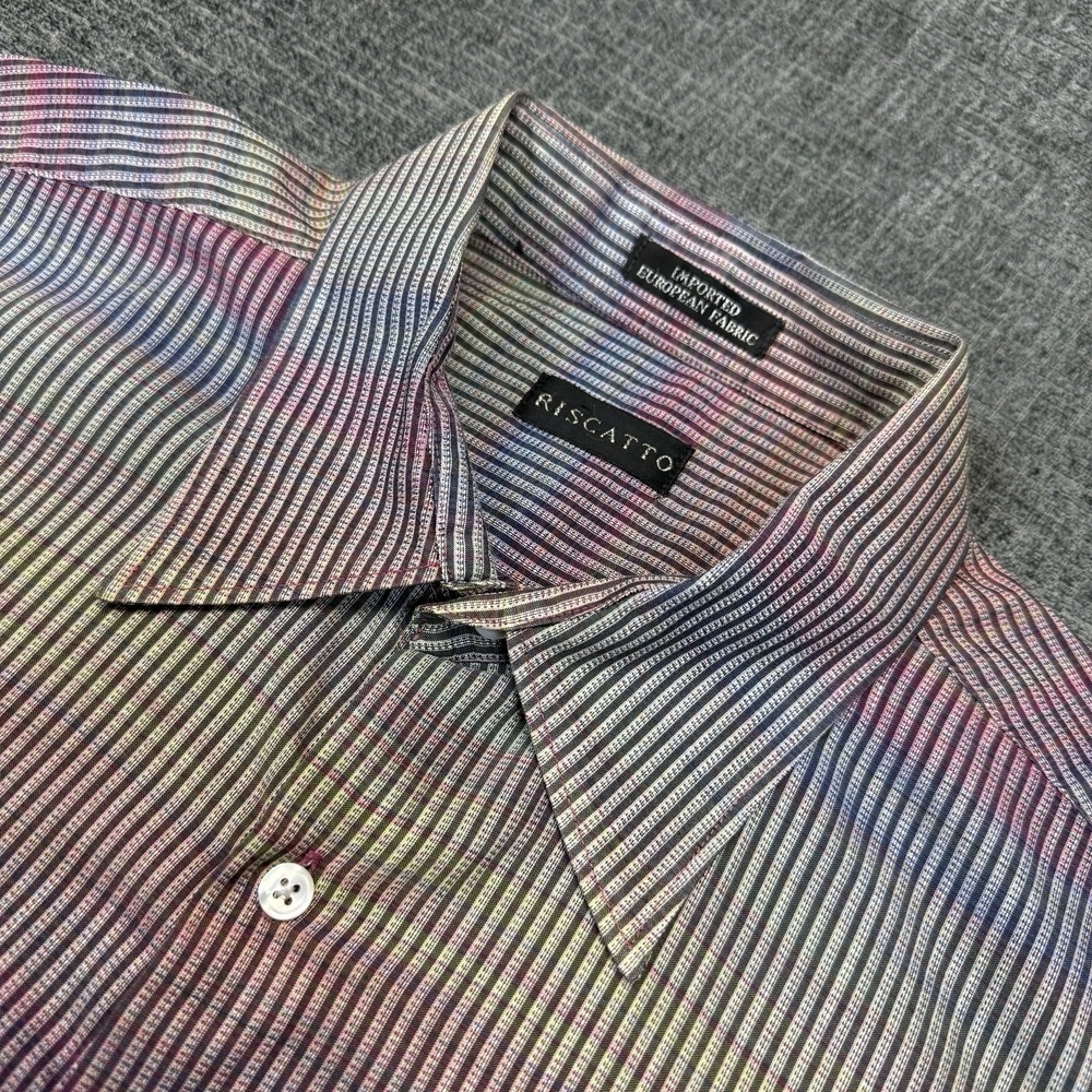 Riscatto Shirt Mens XL Multicolor Striped Button Up Short Sleeve Casual Textured